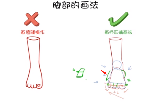 腳掌對(duì)腳后跟有一個(gè)遮擋的關(guān)系，所以在畫正面腳的時(shí)候，一定要注意.png